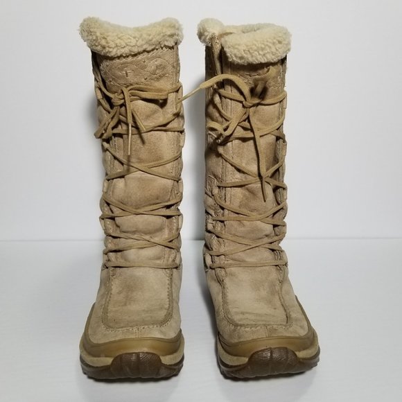 Caterpillar Beige Suede Polartec Lined Mid Calf Lace Up Winter Boots - Picture 5 of 10